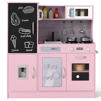 Pretend Play Kitchen with Utensils for Kids Aged 3+-Pink - Pink