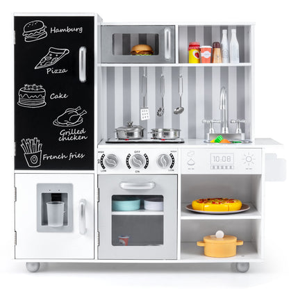 Pretend Play Kitchen for Kids with Real Sounds and Lights-Silver - Silver