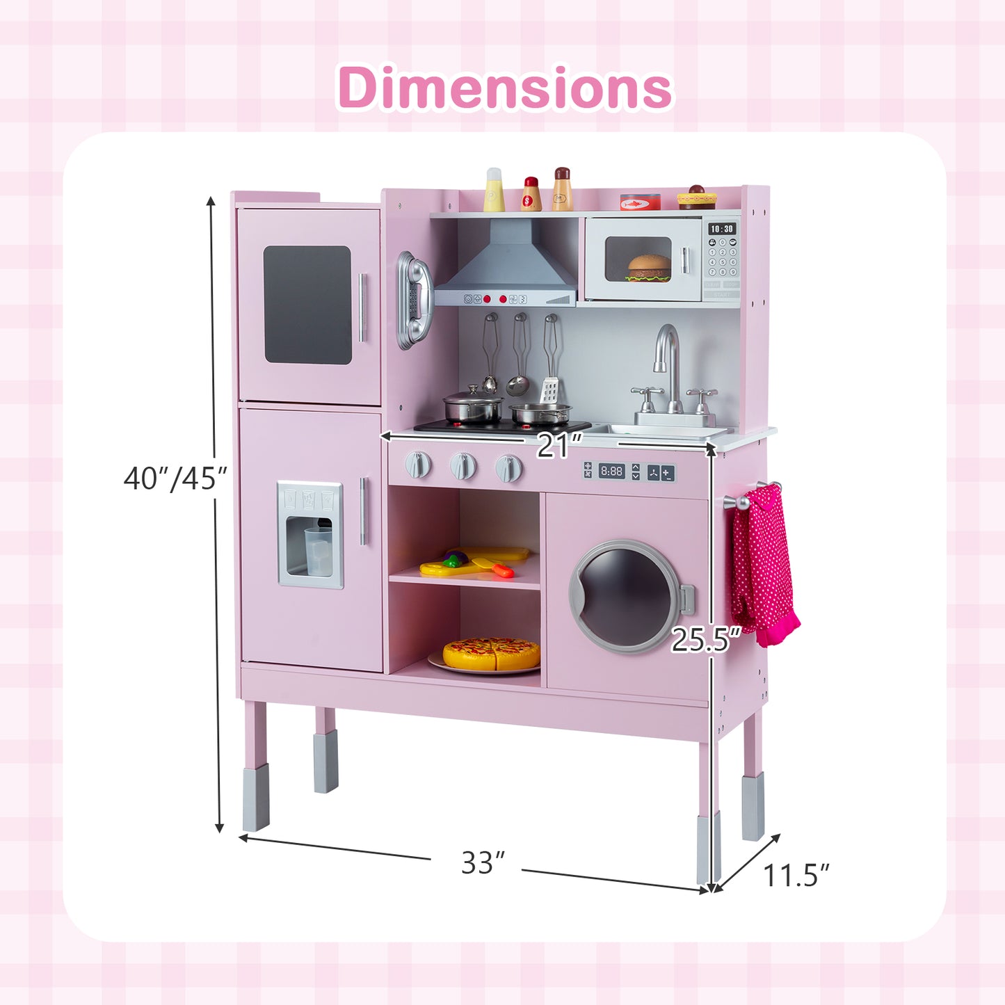 Pretend Play Kitchen Toy Kitchen Playset with Range Hood Ice Maker and Telephone