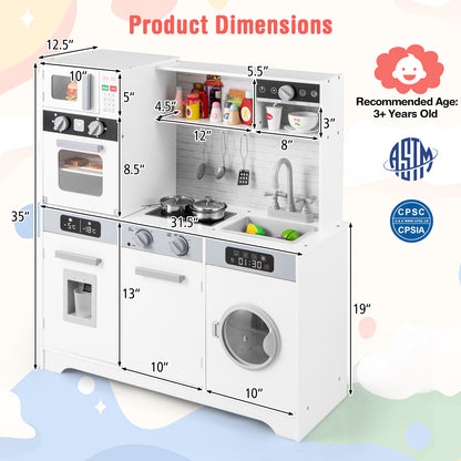 Pretend Play Kitchen Wooden Toy Set Kitchen Accessory Playset with Real Lights Sounds