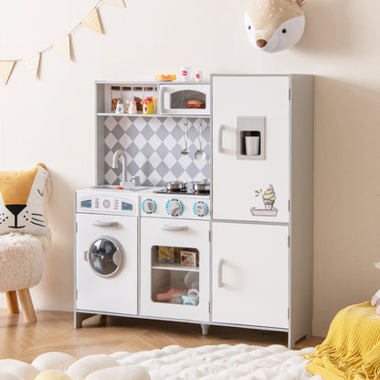 Pretend Play Kitchen for Kids Aged 3+ with Real Sounds and Lights-White