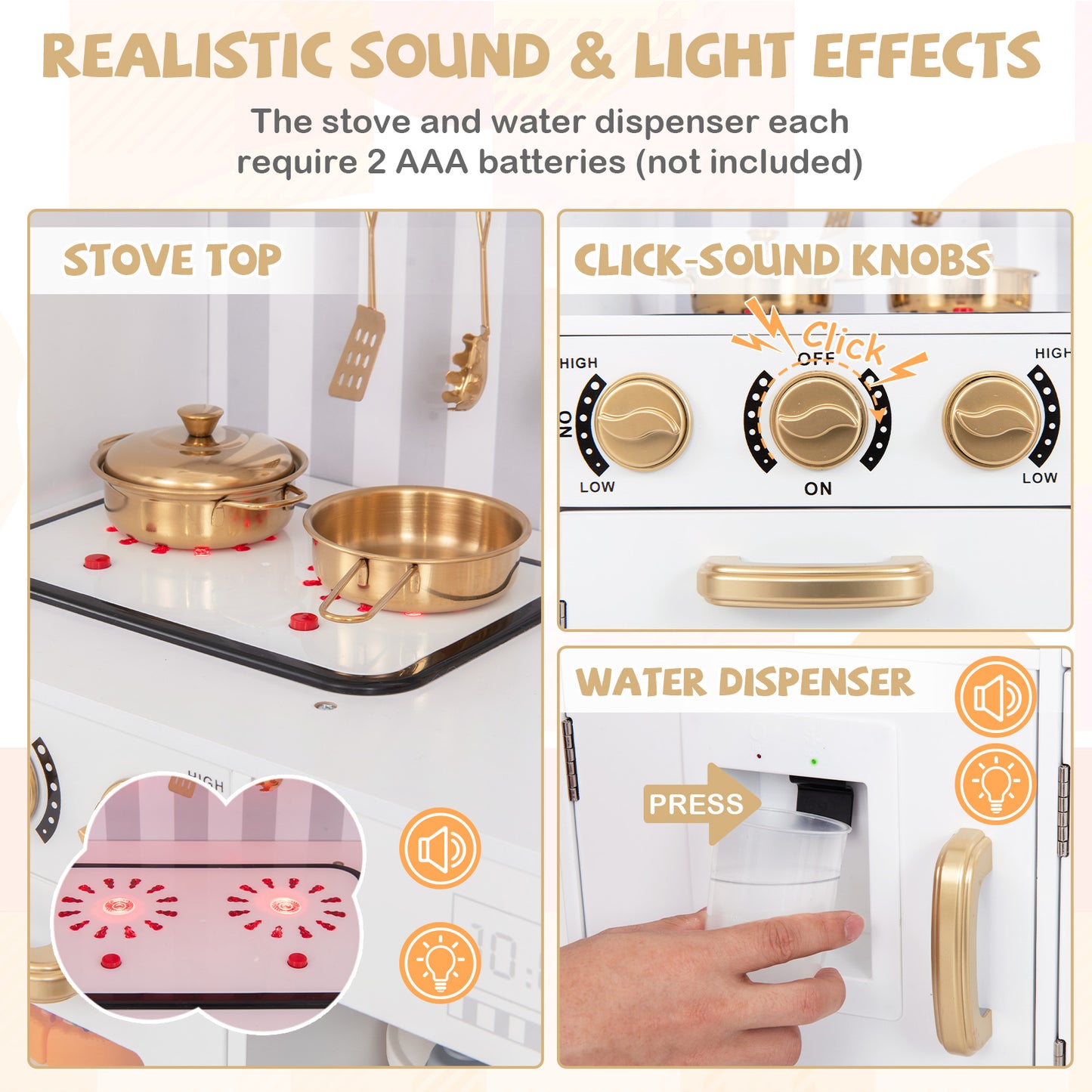 Pretend Play Kitchen for Kids with Real Sounds and Lights