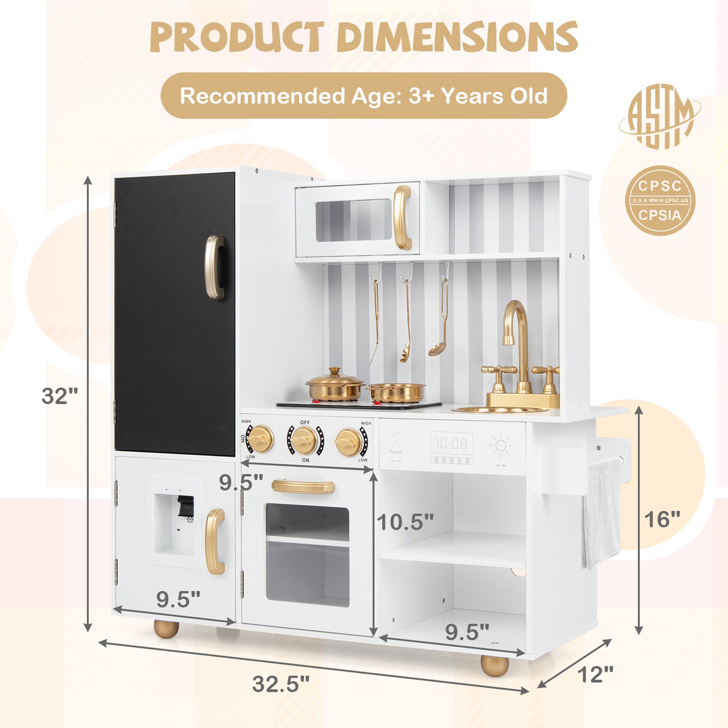 Pretend Play Kitchen for Kids with Real Sounds and Lights