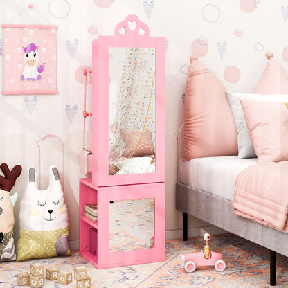 Princess Vanity Table and Stool Set Freestanding Jewelry Cabinet Armoire with Full-Length Mirror