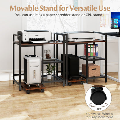 Printer Stand with Charging Station and Storage Shelves-Rustic Brown