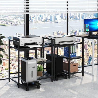 Printer Stand with Charging Station and Storage Shelves-Black