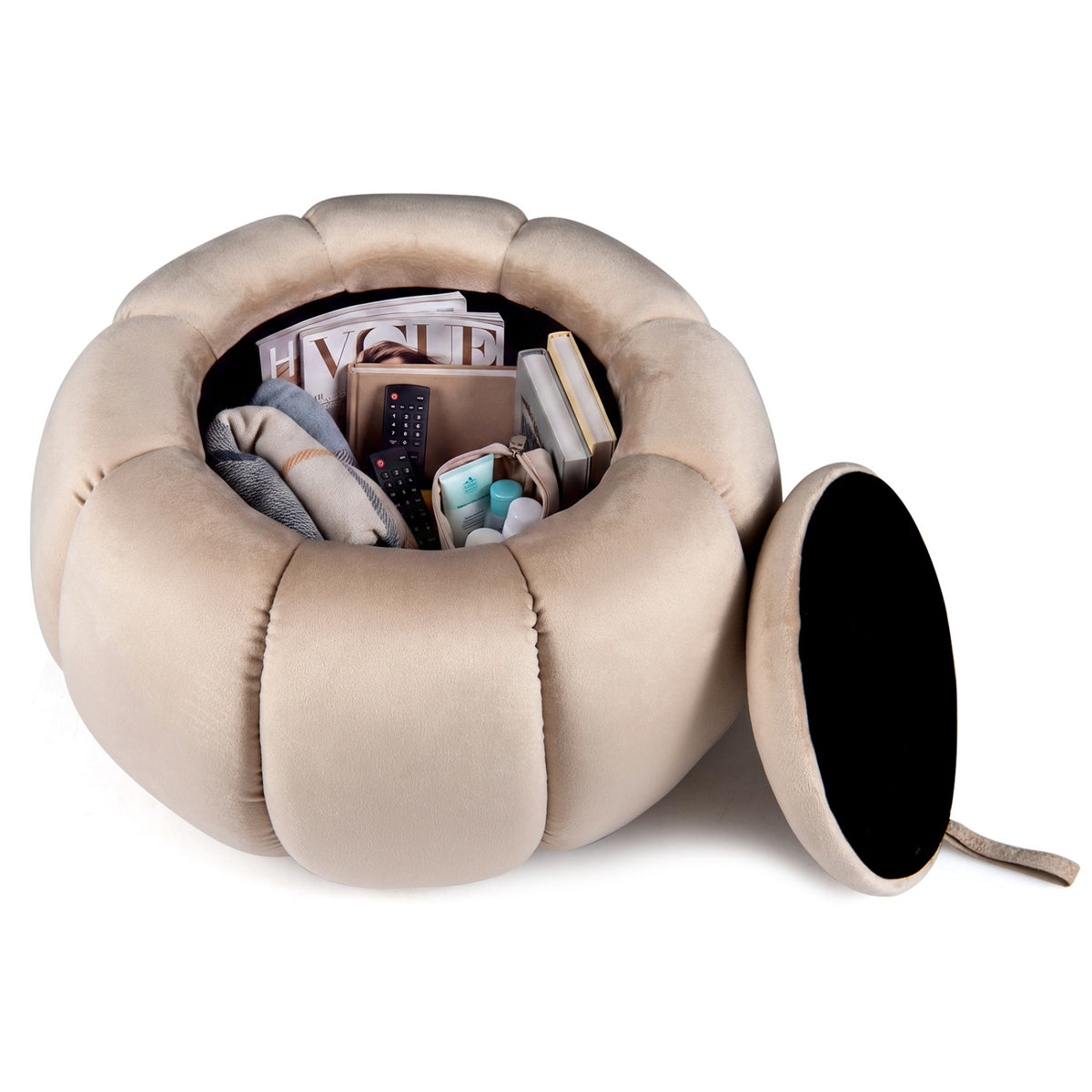 Pumpkin Ottoman with Hidden Storage and Removable Lid