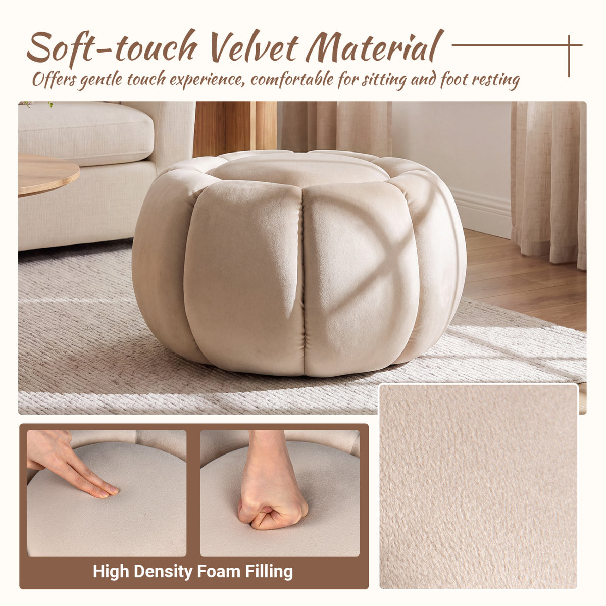 Pumpkin Ottoman with Hidden Storage and Removable Lid