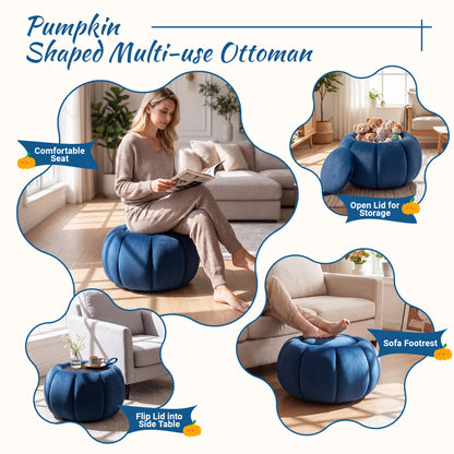 Pumpkin Ottoman with Hidden Storage and Removable Lid