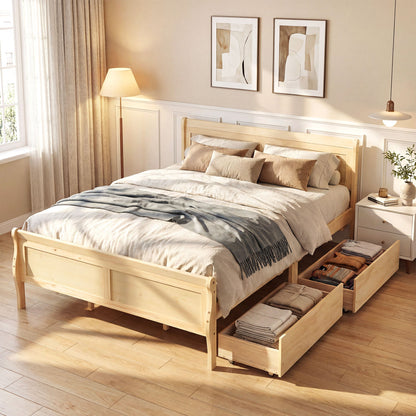 Queen Size Bed Frame with 2 Storage Drawers and Footboard