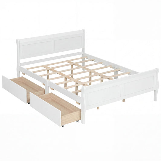 Queen Size Bed Frame with 2 Storage Drawers and Footboard
