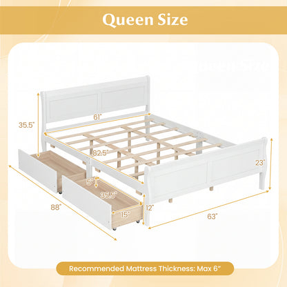 Queen Size Bed Frame with 2 Storage Drawers and Footboard