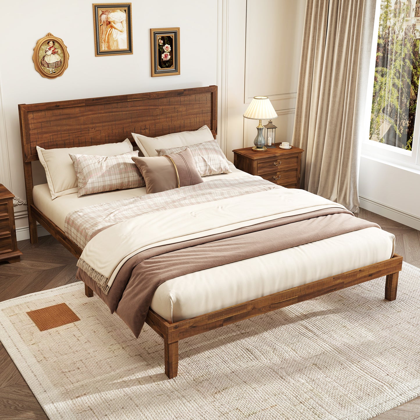 Twin/Full/Queen Size Bed Frame with Headboard and Wooden Slats Support