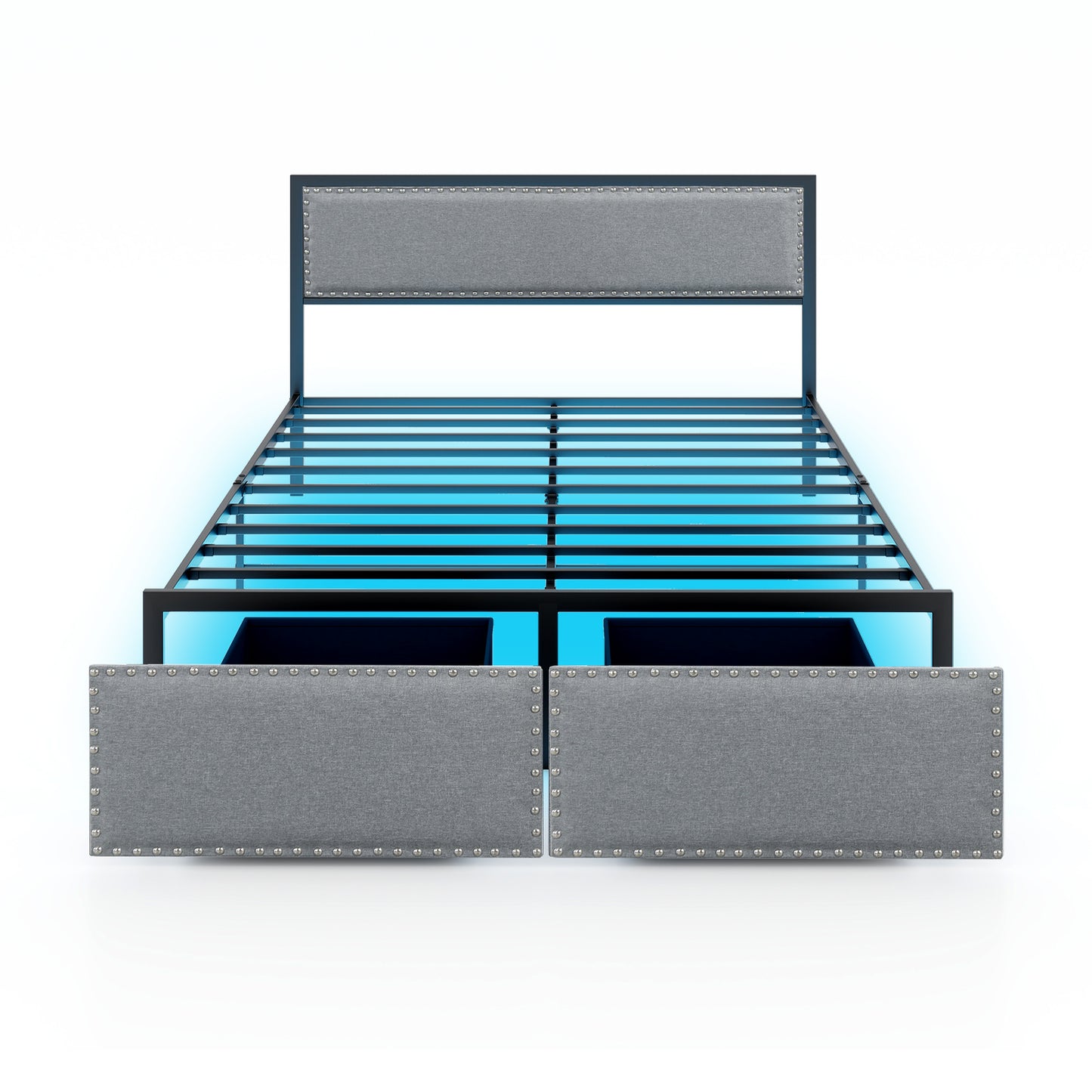 Full/Queen/Twin Size Bed Frame with LED Lights Drawer and Metal Slats-Twin Size - Queen Size