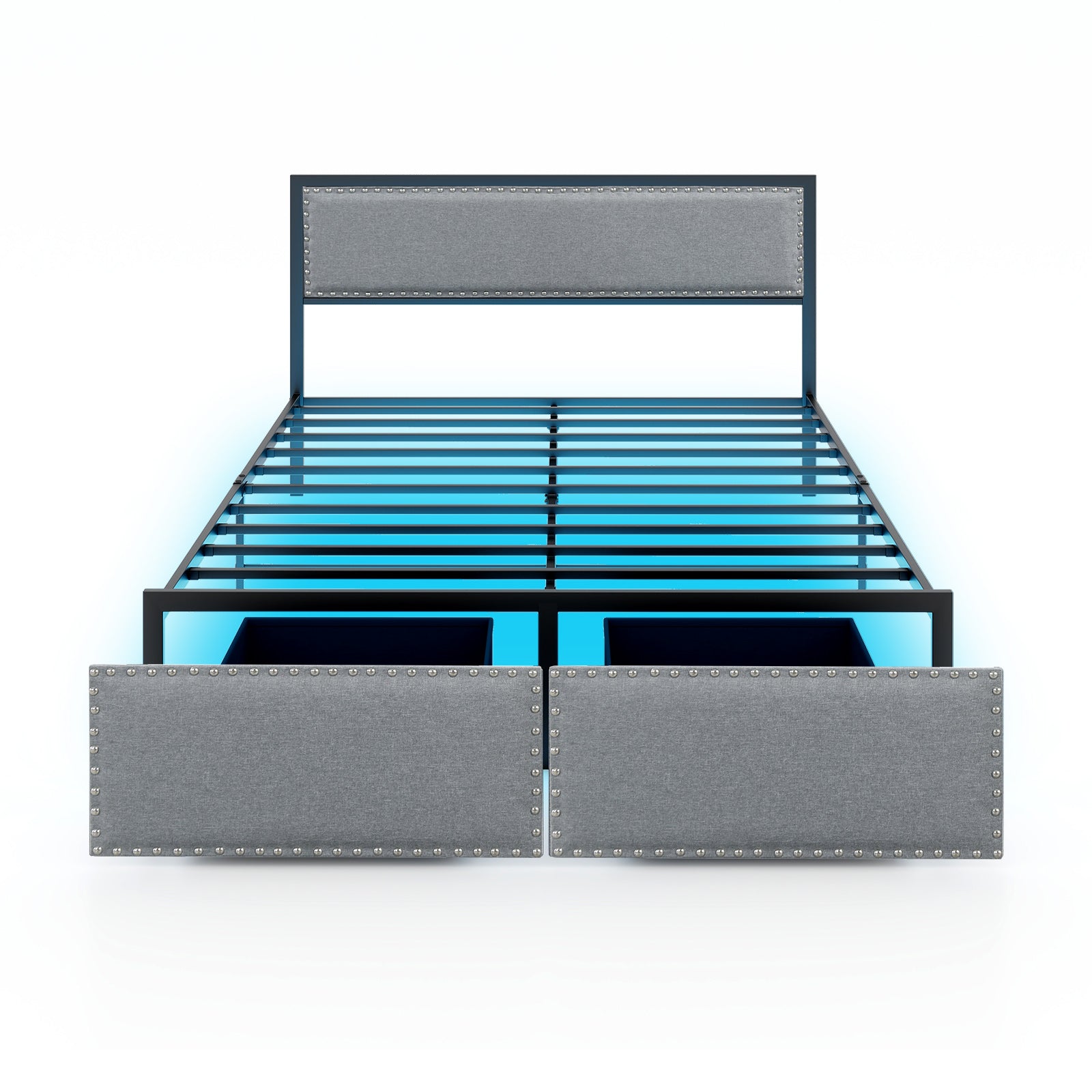 Full/Queen/Twin Size Bed Frame with LED Lights Drawer and Metal Slats-Twin Size - Queen Size