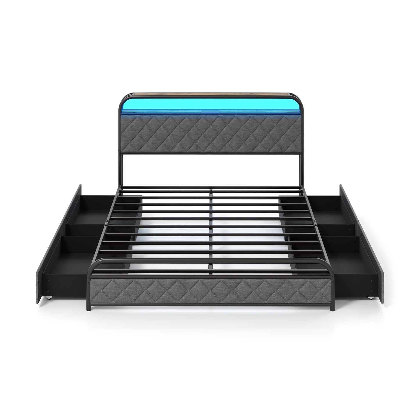 Twin/Full/Queen Size Bed Frame with LED Lights and Charging Station-Full Size - Queen Size