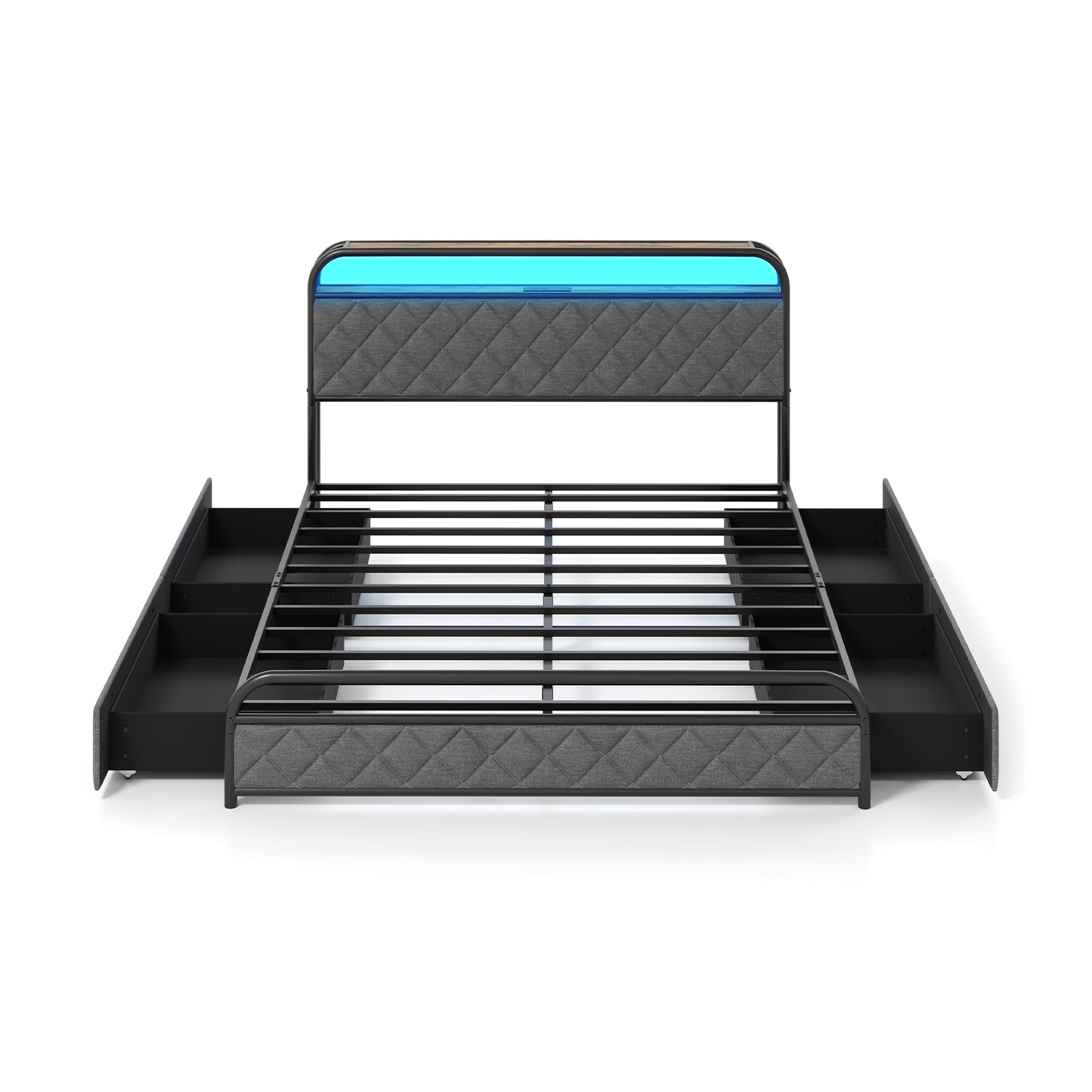 Twin/Full/Queen Size Bed Frame with LED Lights and Charging Station-Full Size - Queen Size