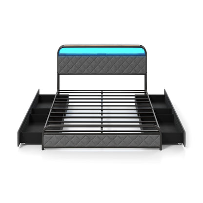 Twin/Full/Queen Size Bed Frame with LED Lights and Charging Station-Full Size - Queen Size