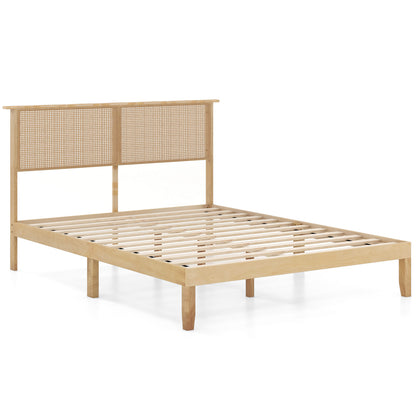 Twin/Full/Queen Size Bed Frame with Rattan Headboard