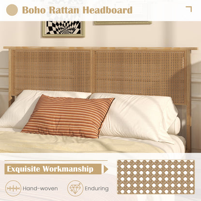 Twin/Full/Queen Size Bed Frame with Rattan Headboard