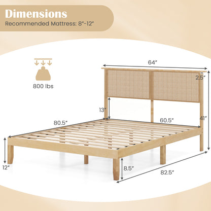 Twin/Full/Queen Size Bed Frame with Rattan Headboard