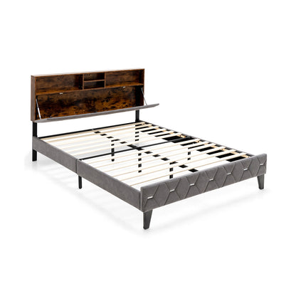 Full/Queen Size Upholstered Bed Frame with Storage Headboard-Full Size - Queen Size