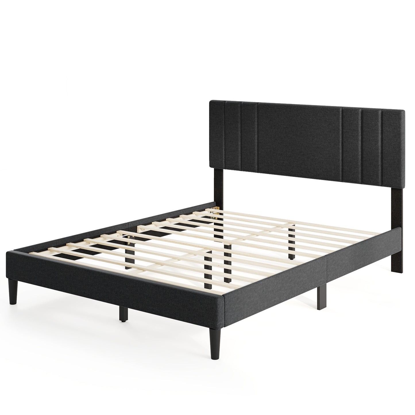 Full/Queen/Twin Size Bed Frame with Vertical Channel Tufted Headboard and Wooden Slats-Full Size - Queen Size