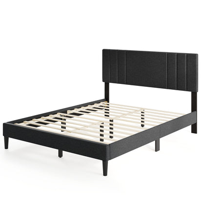 Full/Queen/Twin Size Bed Frame with Vertical Channel Tufted Headboard and Wooden Slats-Full Size - Queen Size