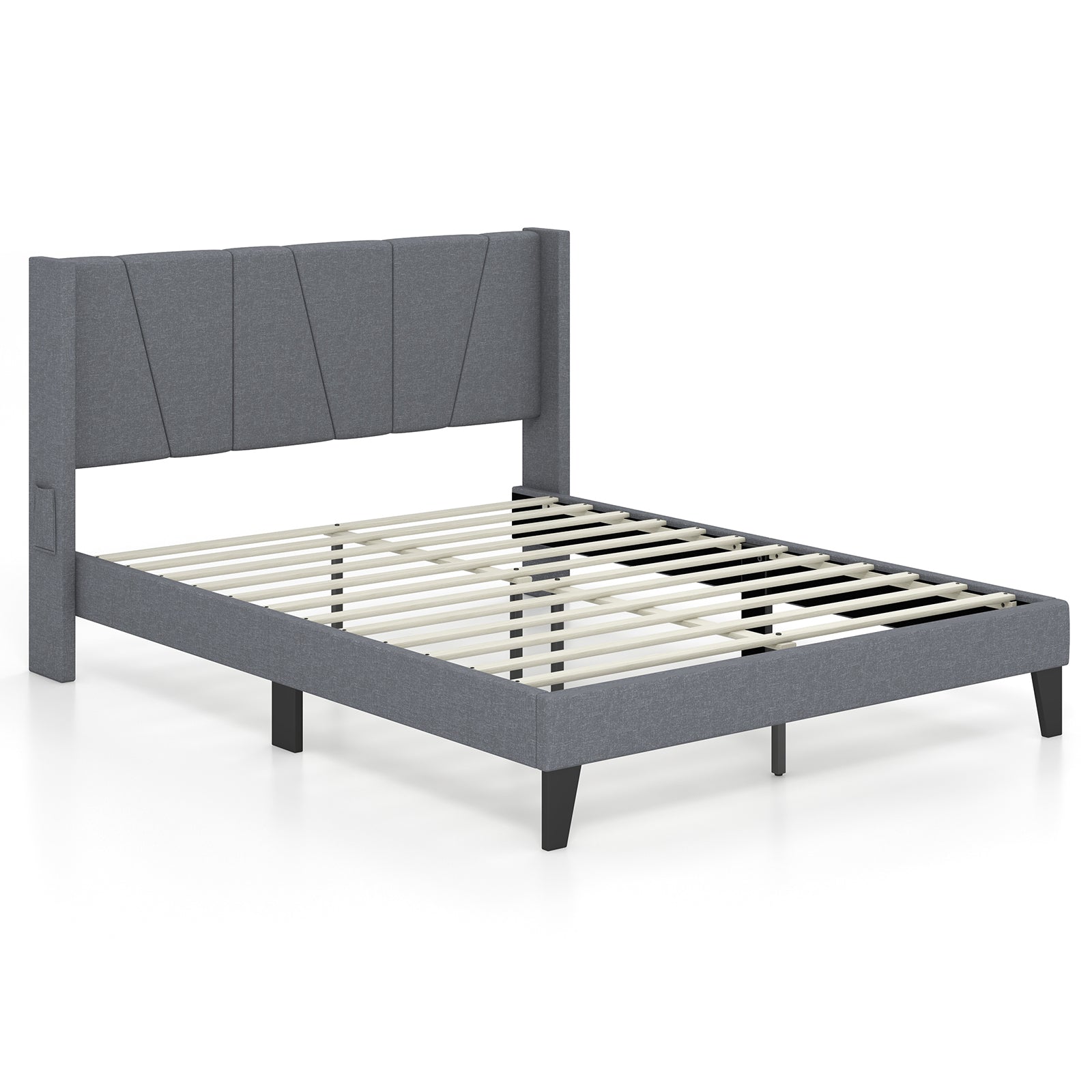 Full/Queen Size Bed Frame with Wingback Headboard and Wood Slat Support-Full Size - Queen Size