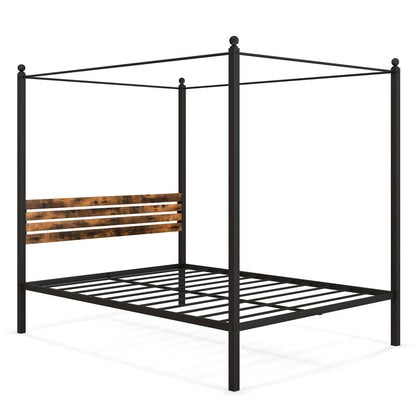 Queen Size Canopy Bed Frame with Under Bed Storage-Queen Size - Queen Size