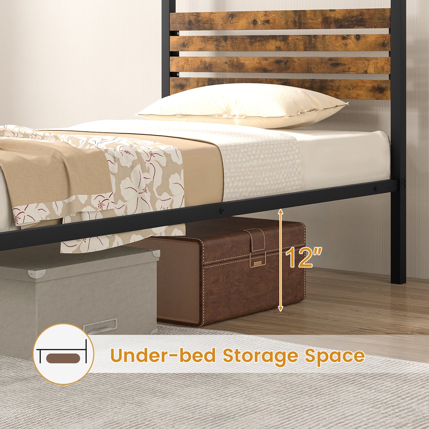 Queen Size Canopy Bed Frame with Under Bed Storage