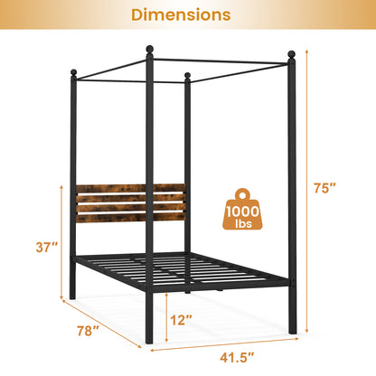 Queen Size Canopy Bed Frame with Under Bed Storage
