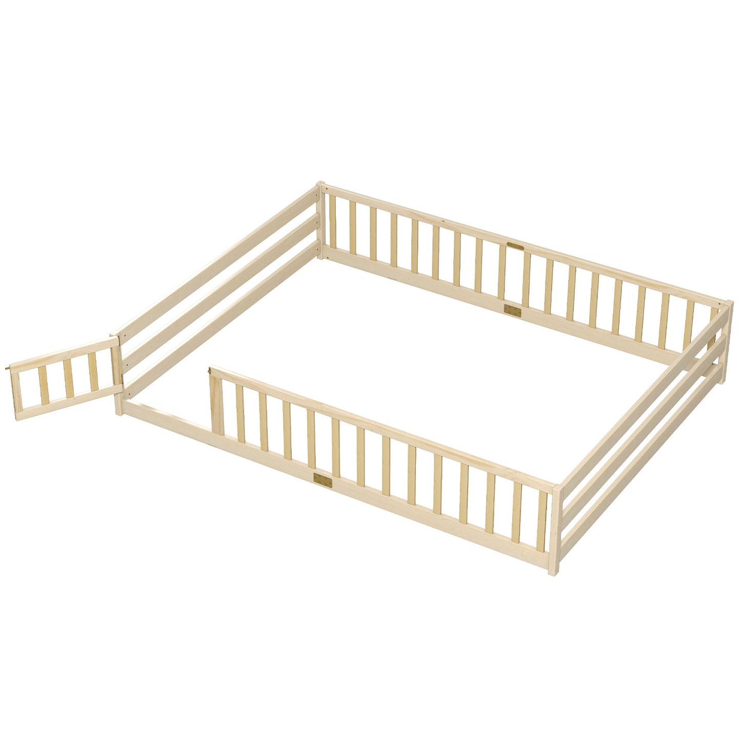 Queen Size Floor Bed Kids Montessori Bed Frame with Full Length Safety Guardrails