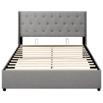 Queen Size Lift-up Storage Bed Modern Linen Upholstered Platform Bed-Gray