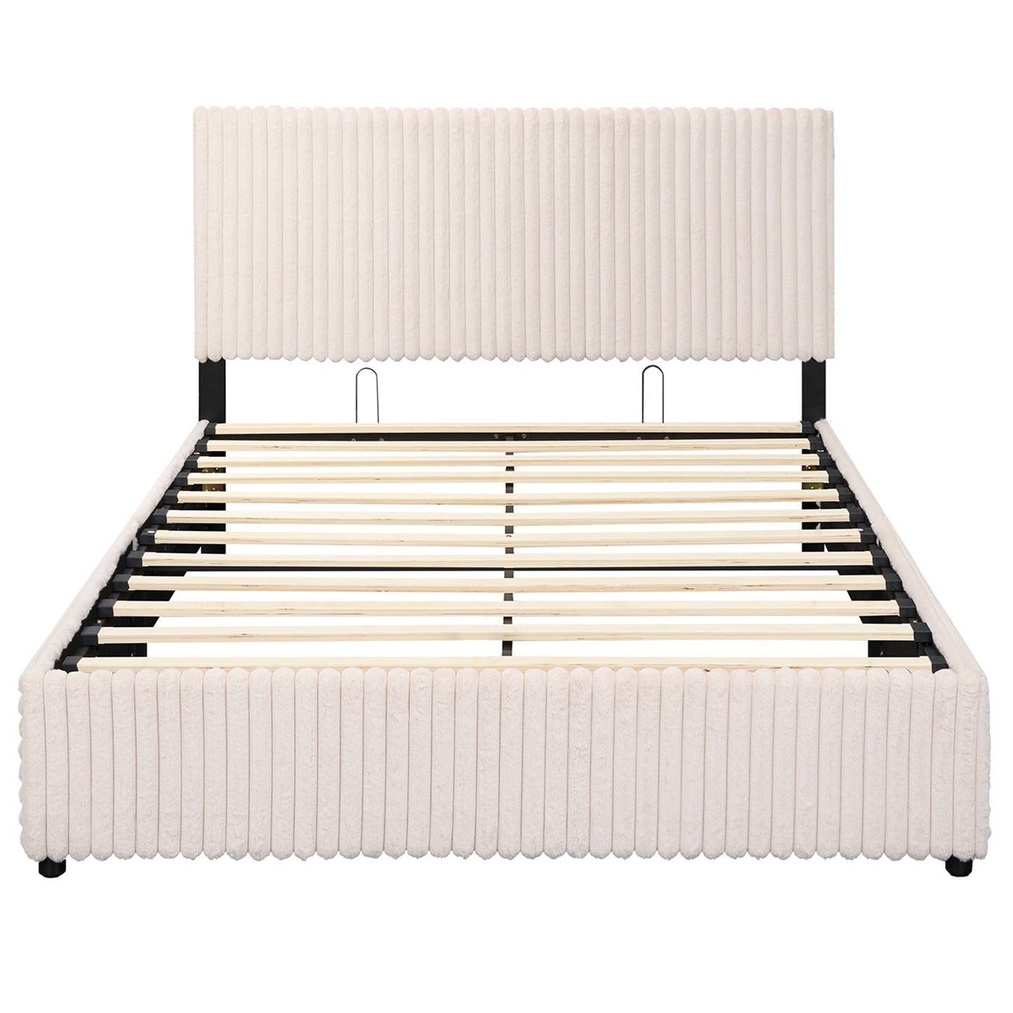 Queen Size Lift-up Storage Bed with Wooden Slat Support-Beige