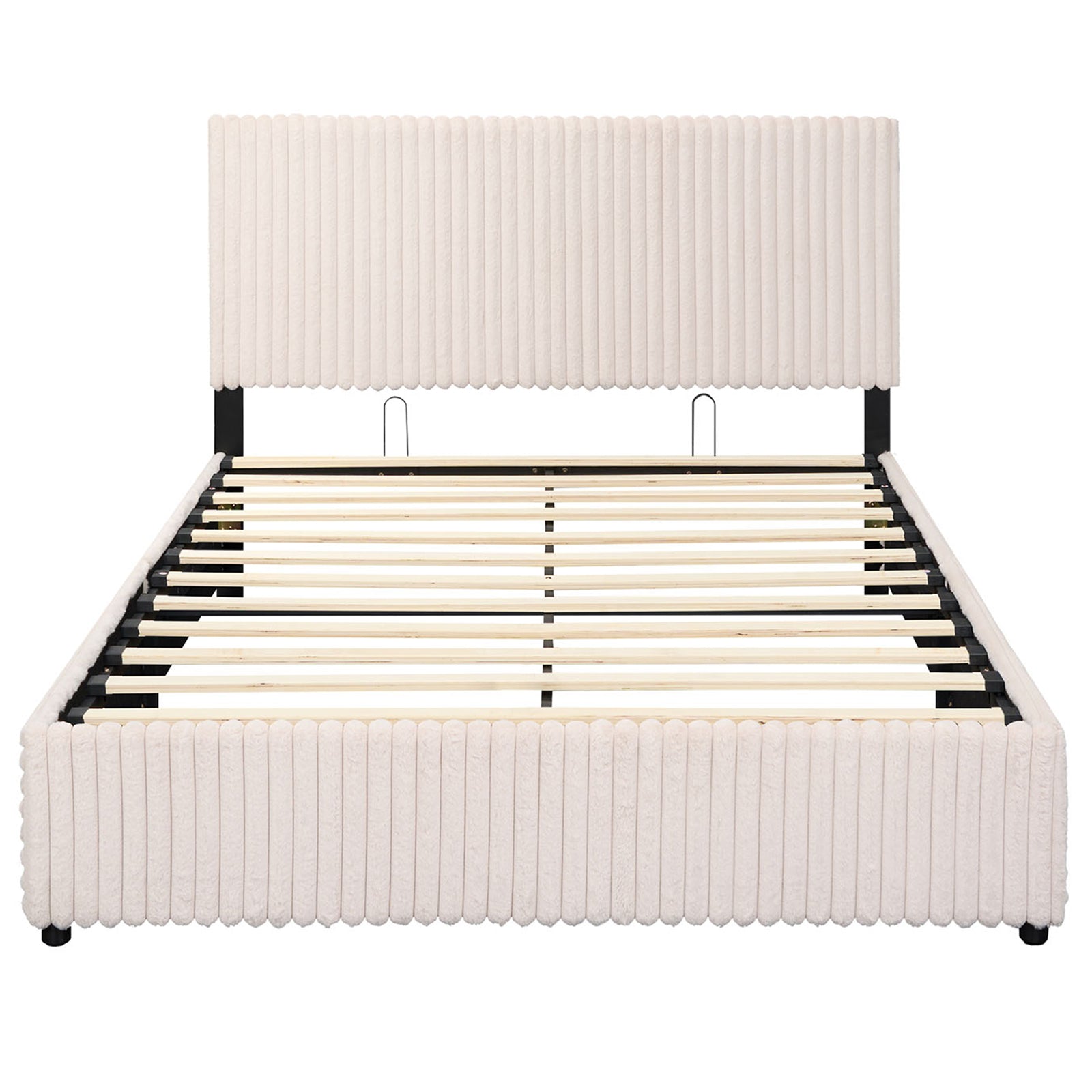 Queen Size Lift-up Storage Bed with Wooden Slat Support-Beige