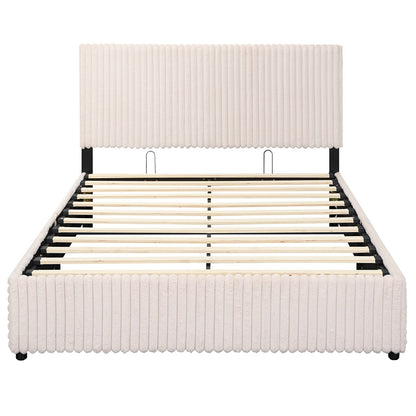Queen Size Lift-up Storage Bed with Wooden Slat Support-Beige