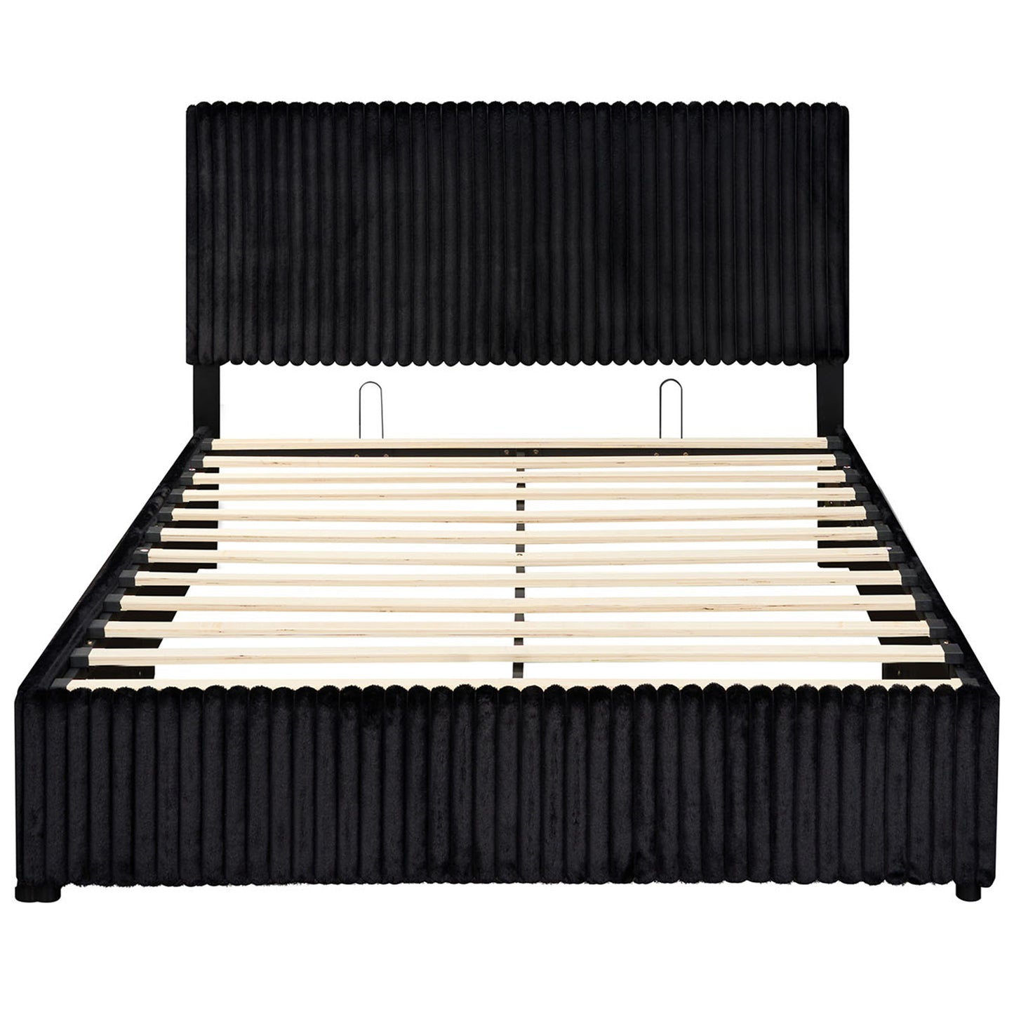 Queen Size Lift-up Storage Bed with Wooden Slat Support-Black
