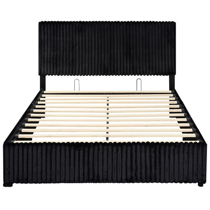 Queen Size Lift-up Storage Bed with Wooden Slat Support-Black