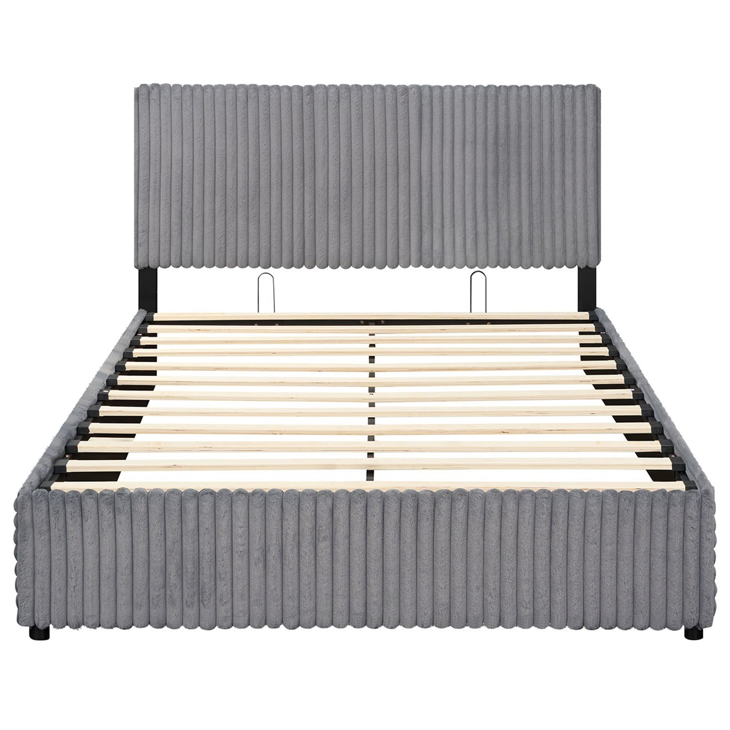 Queen Size Lift-up Storage Bed with Wooden Slat Support-Gray