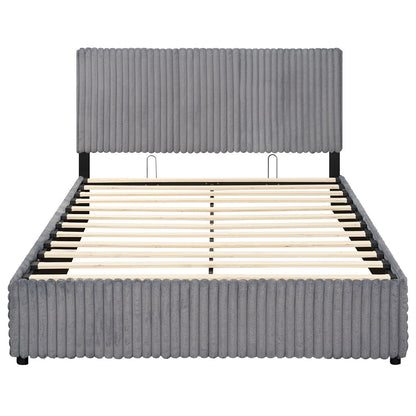 Queen Size Lift-up Storage Bed with Wooden Slat Support-Gray