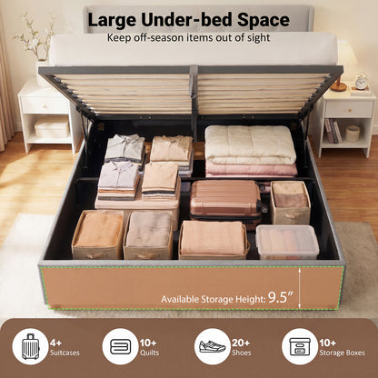 Queen Size Lift-up Storage Bed Modern Linen Upholstered Platform Bed-Gray