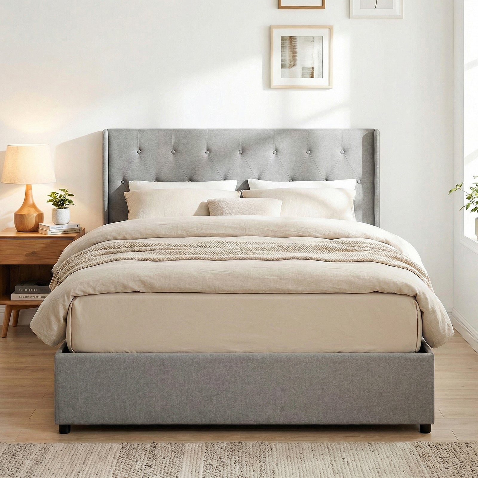 Queen Size Lift-up Storage Bed Modern Linen Upholstered Platform Bed-Gray