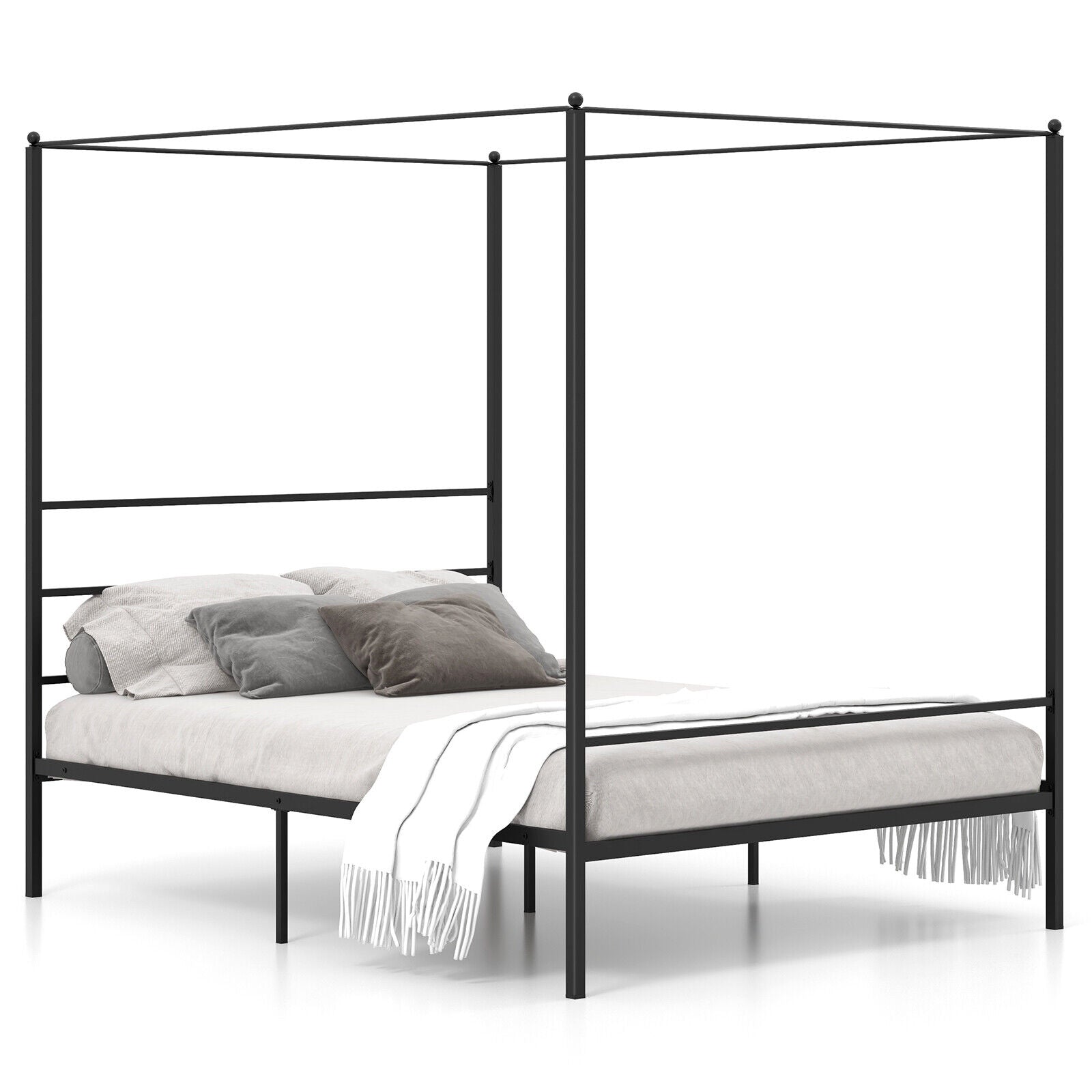 Twin/Full/Queen Size Metal Canopy Bed Frame with Slat Support-Queen Size - Queen Size
