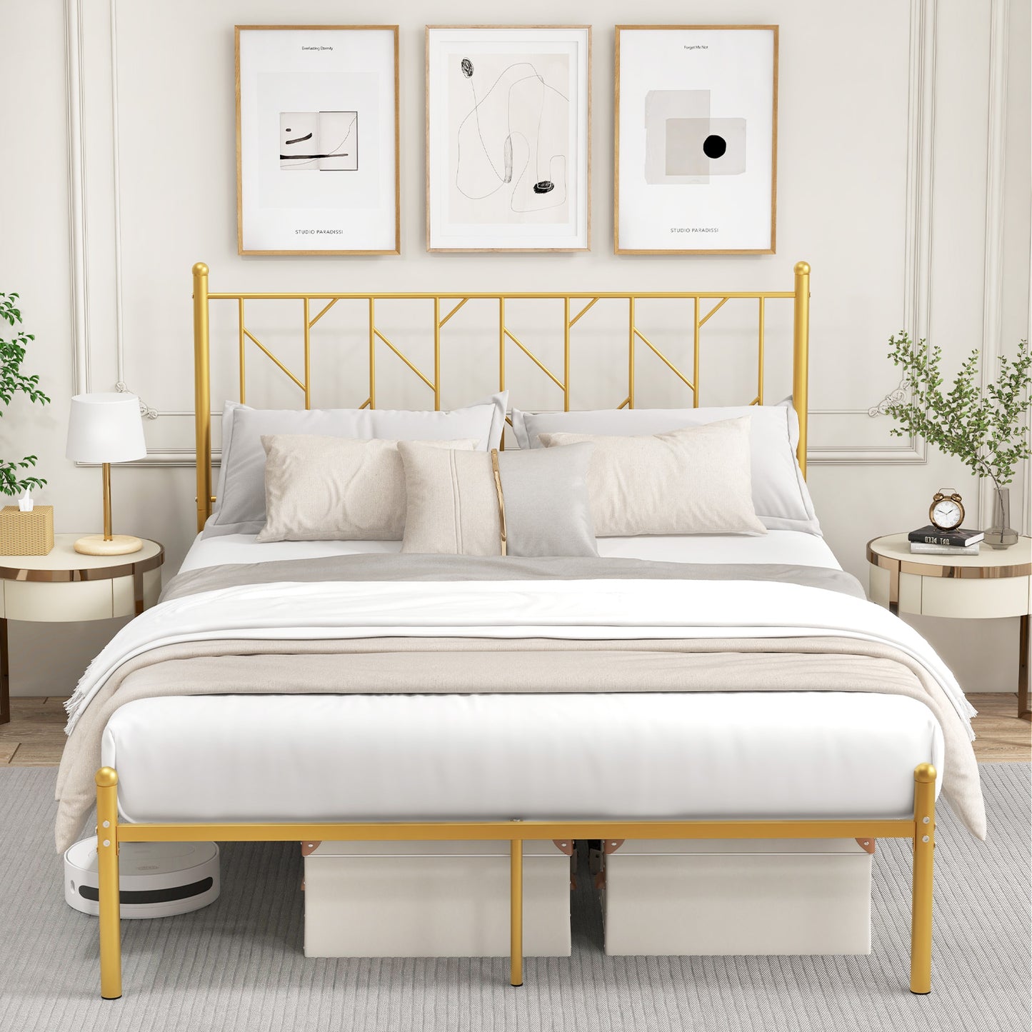 Twin/Full Size Metal Platform Bed Frame with Vintage Headboard-Queen Size