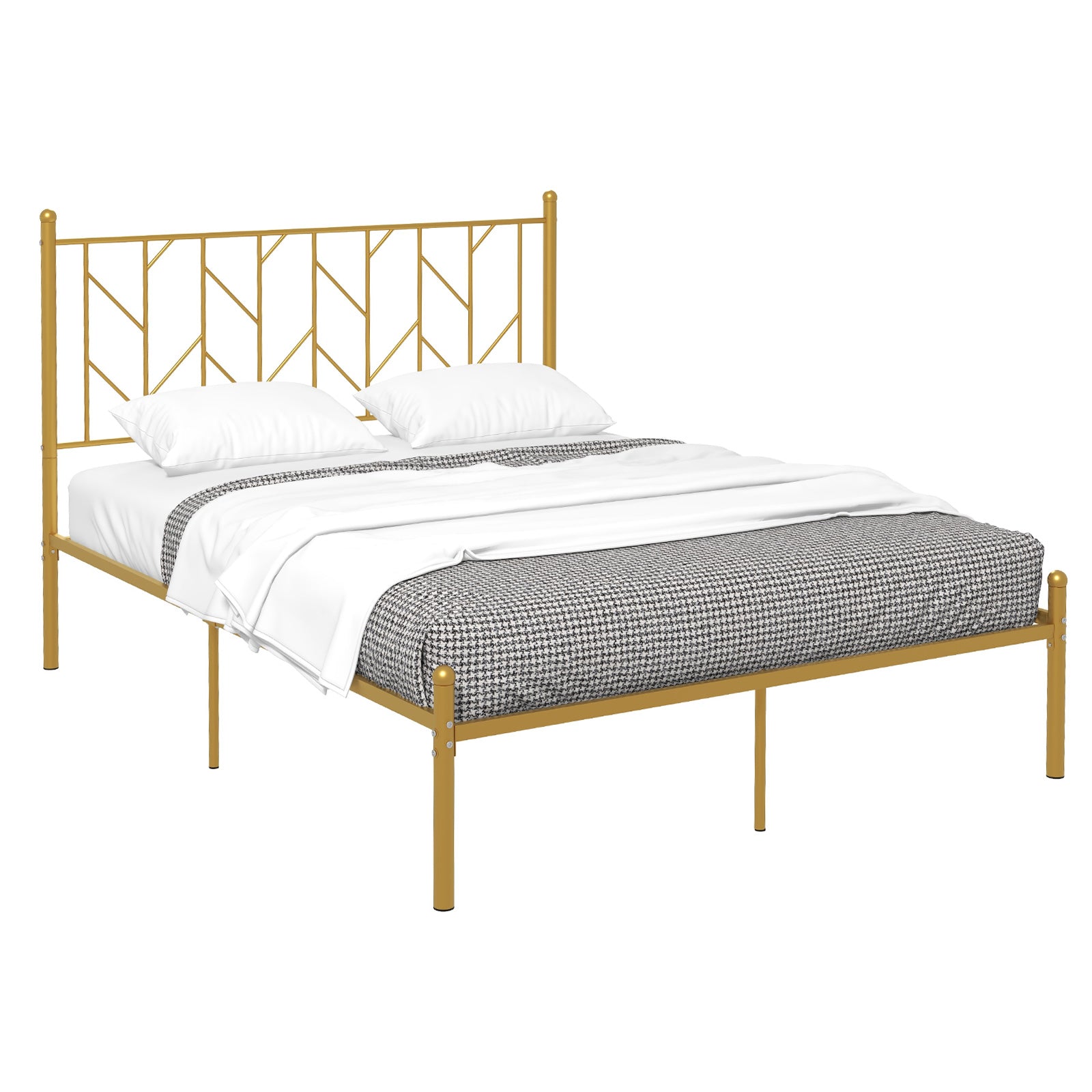 Twin/Full Size Metal Platform Bed Frame with Vintage Headboard-Queen Size