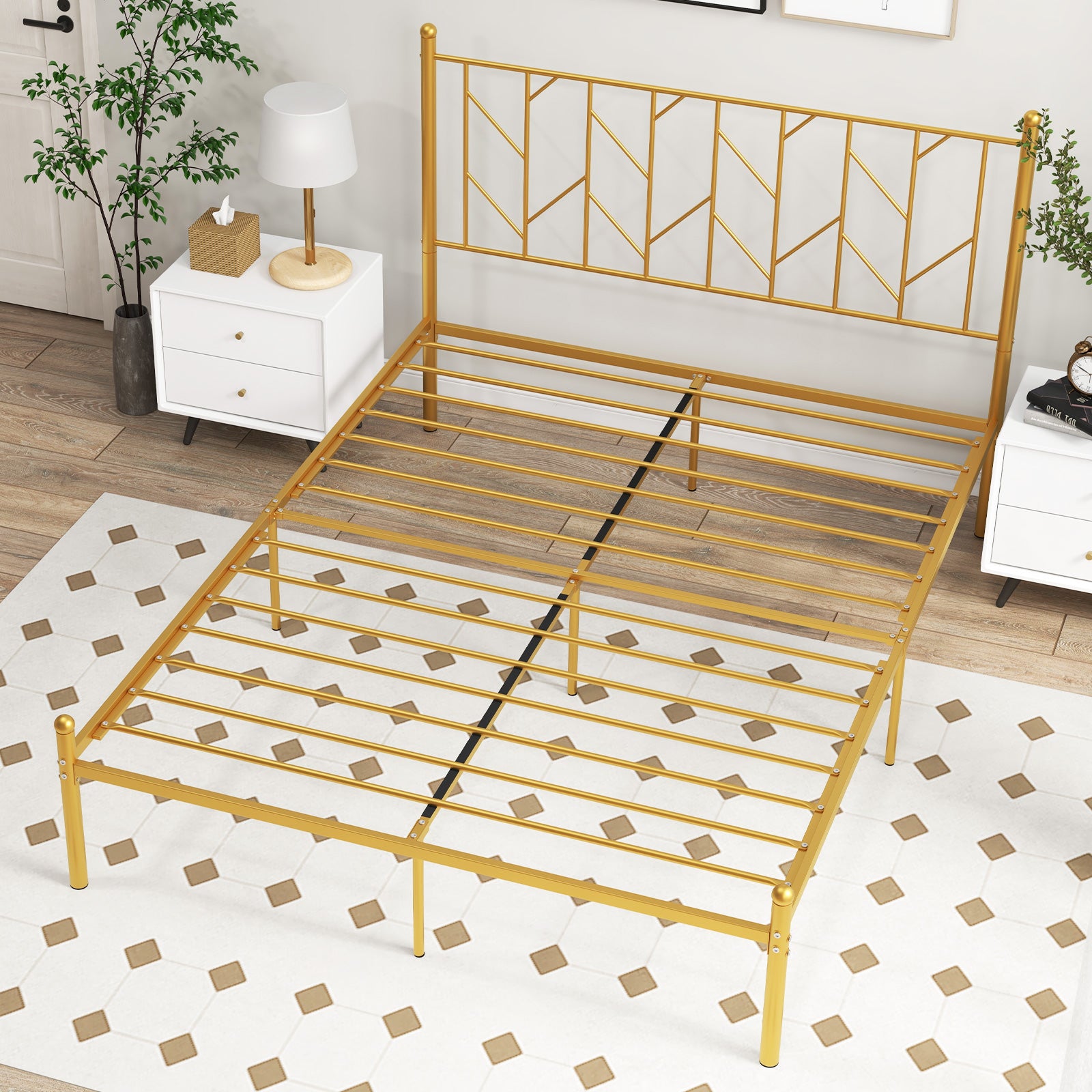 Twin/Full Size Metal Platform Bed Frame with Vintage Headboard-Queen Size