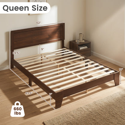 Queen Size Platform Bed Frame with Headboard - White
