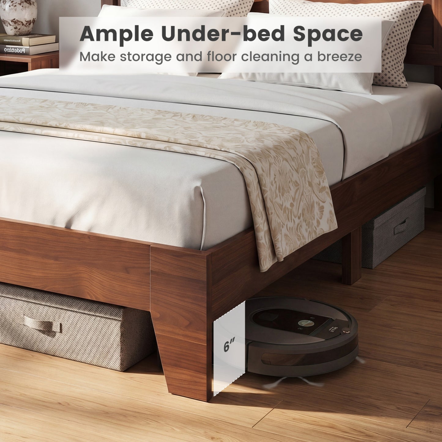 Queen Size Platform Bed Frame with Headboard - White