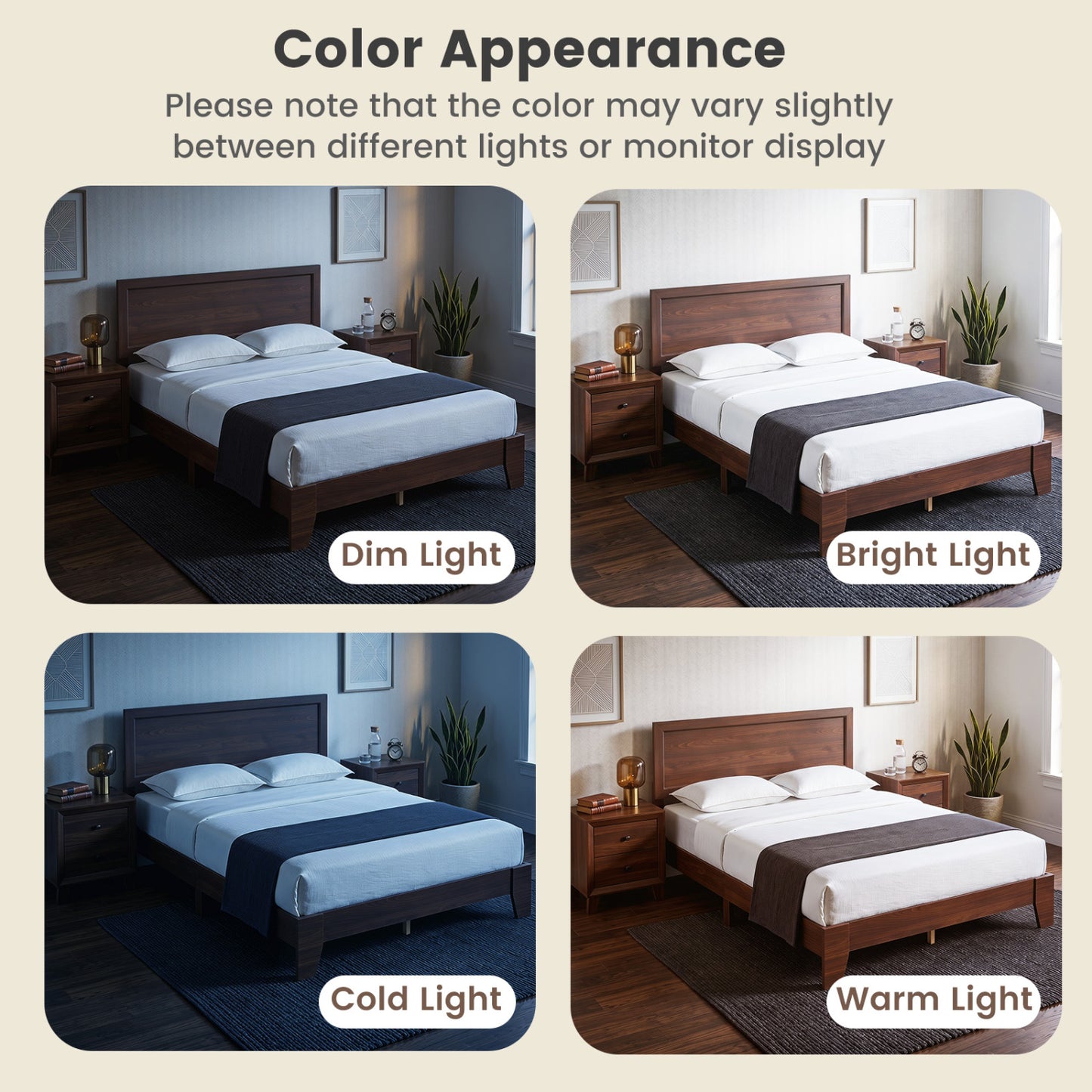 Queen Size Platform Bed Frame with Headboard - White